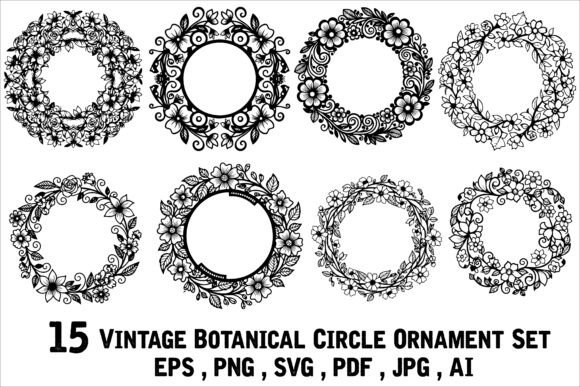 15 Vintage Botanical Circle Ornament Set Graphics Review