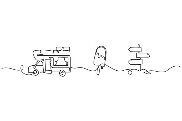 Continuous Line Design of Campervan: Graphics & Illustrations