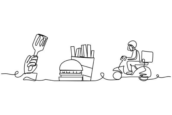 Continuous Line Food Delivery Graphics & Illustrations