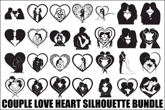 Couple Love Heart Silhouette Bundle: Graphics & Illustrations for Handmade Romance