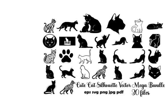 Cute Cat Silhouette Vector Mega Bundle: Graphics & Illustrations