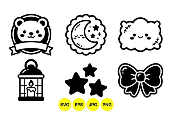 Cute Kawaii Nighttime Icons: Graphics & Illustrations for Whimsical Branding