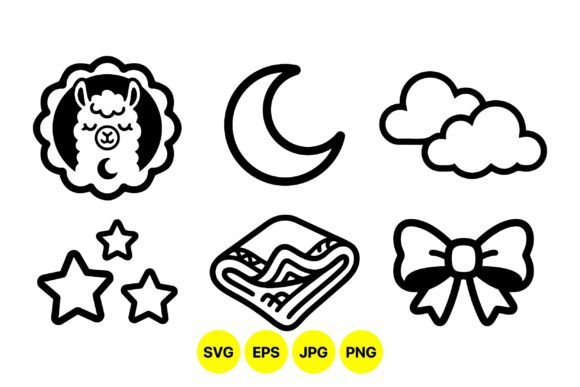 Cute Nighttime Llama Clipart Set: Graphics & Illustrations