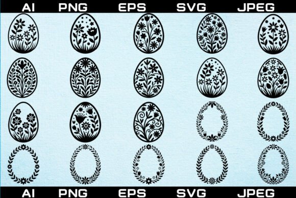 Flower Easter Egg Silhouette Bundle SVG