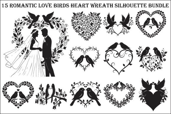 Love Birds Heart Wreath Bundle: Graphics & Illustrations