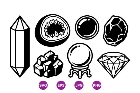 Mystic Crystal Gems Illustrations: Minimalist Graphics for Spiritual Branding