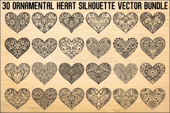 Ornamental Heart Silhouette Bundle: Graphics & Illustrations