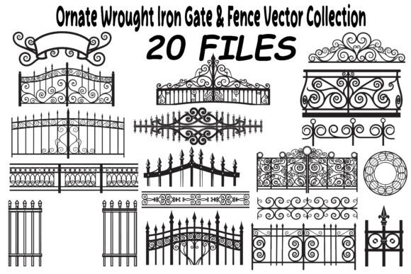 Ornate Wrought Iron Gate Fence Vector