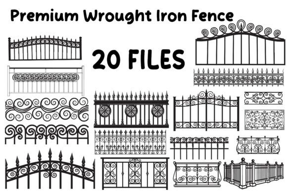 Premium Wrought Iron Fence Vector Bundle: Graphics & Illustrations
