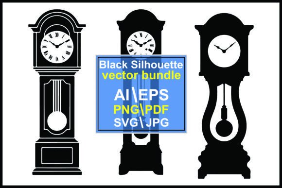 Silhouettes Grandfather Clocks Graphics & Illustrations