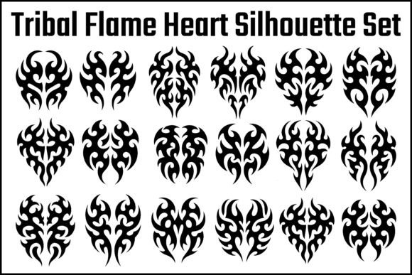 Tribal Flame Heart Silhouette Set: Graphics & Illustrations