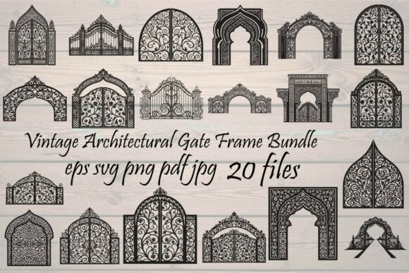 Vintage Architectural Gate Frame Graphics & Illustrations