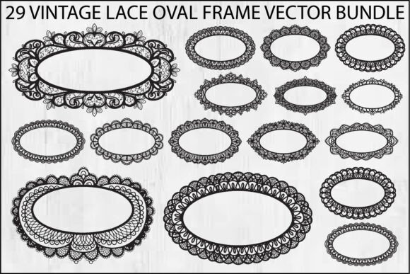 Vintage Lace Oval Frame Bundle Graphics & Illustrations