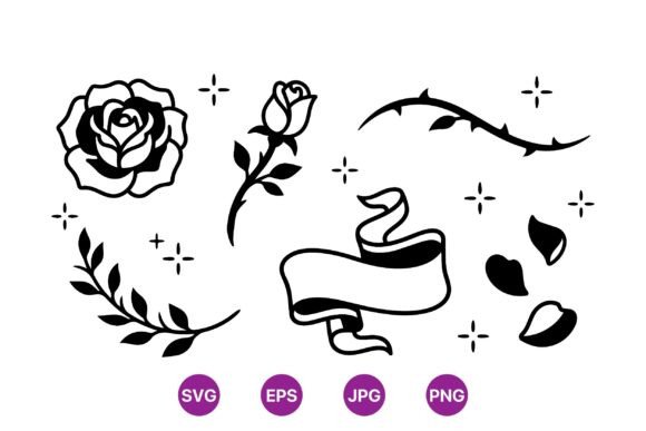 Vintage Rose Tattoo Design Set